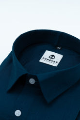 Peacock Blue Color Dobby Cotton Shirt For Men - Punekar Cotton