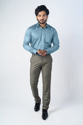 Peacock Blue Color Micro Checks Texture Satin Cotton Shirt For Men - Punekar Cotton