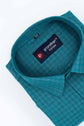 Peacock Color Cotton Self Woven Checks Handmade Shirts For Men's - Punekar Cotton