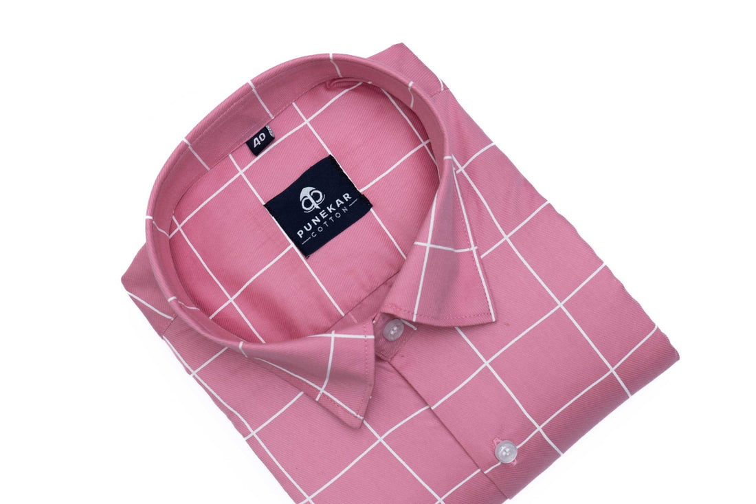 Pink Color Big Checks Cotton Shirts For Men - Punekar Cotton