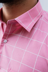 Pink Color Big Checks Cotton Shirts For Men - Punekar Cotton