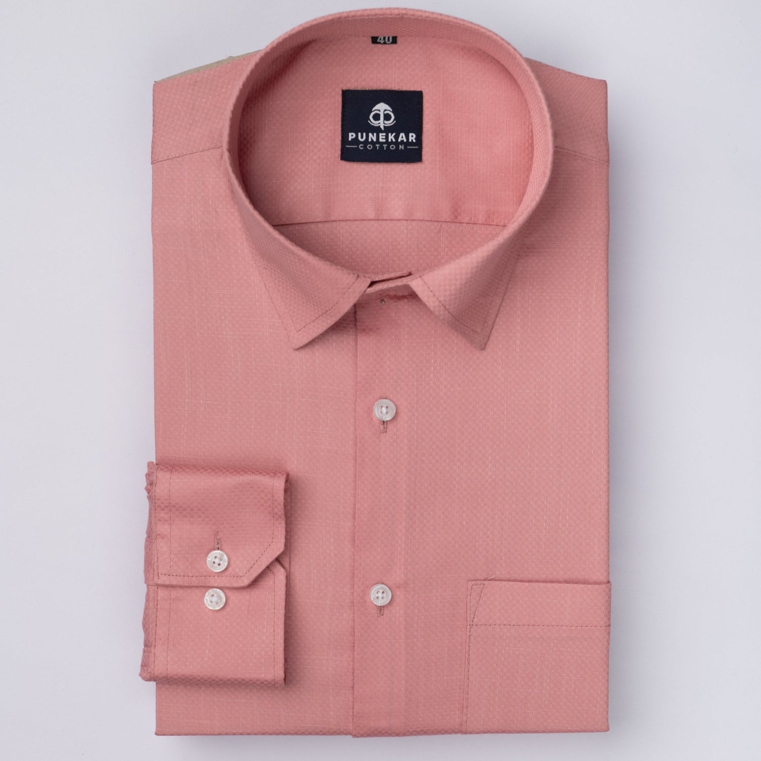 Pink Color Dobby Cotton Shirt For Men - Punekar Cotton