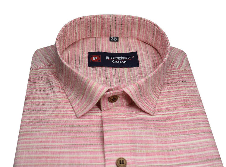 Pink Color Handmade Shirts For Men's - Punekar Cotton