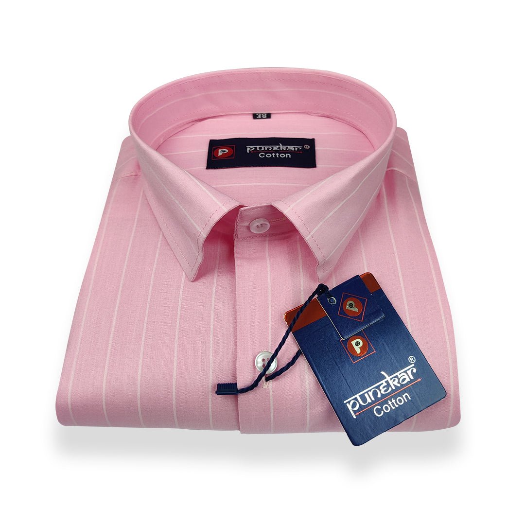 Pink Color Lining Pure Cotton Shirt For Men - Punekar Cotton