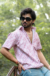 Pink Color Popcorn Moroccan Printed Shirt For Men - Punekar Cotton