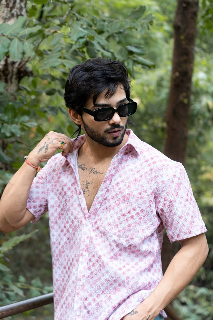 Pink Color Popcorn Moroccan Printed Shirt For Men - Punekar Cotton
