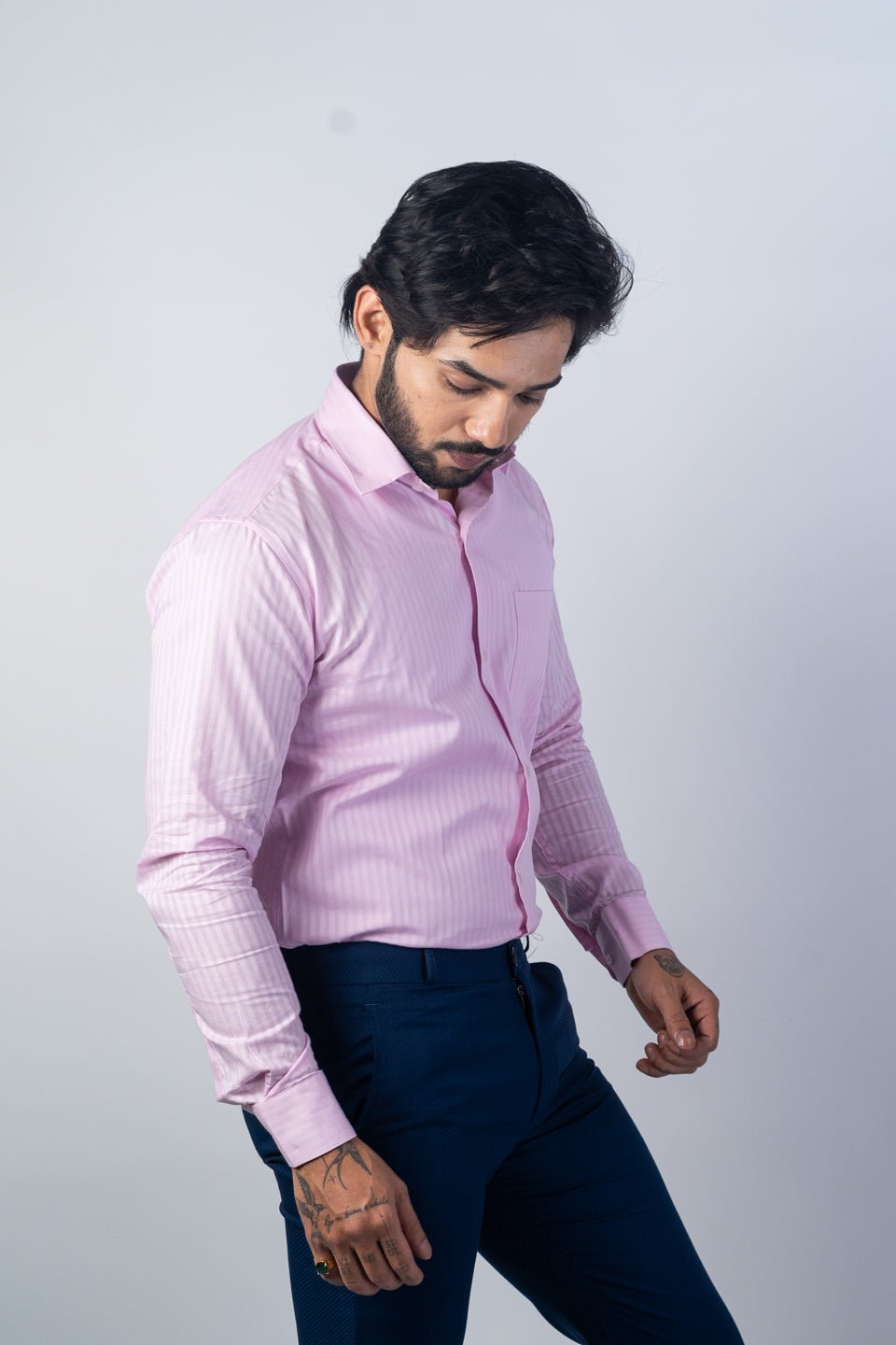 Pink Color vertical Cotton stripe Shirt For Men - Punekar Cotton