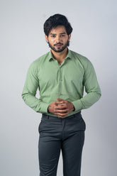 Pista Green Color Lycra Twill Cotton Shirt For Men - Punekar Cotton
