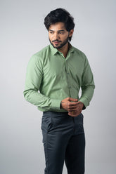 Pista Green Color Lycra Twill Cotton Shirt For Men - Punekar Cotton