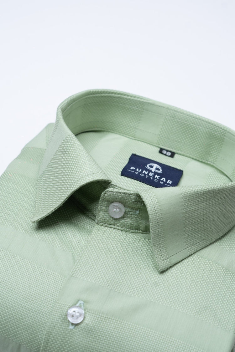Pista Green Color Pure Cotton Wide Stripe Shirt For Men - Punekar Cotton