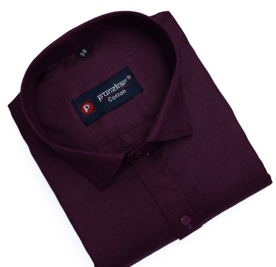 Plum Color Polyester Shirt For Men - Punekar Cotton