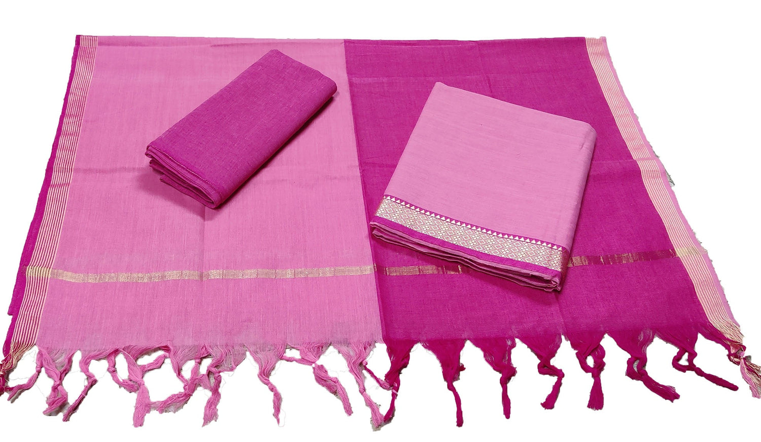 Punekar Cotton 100% Handloom Cotton Rose Pink & Pink Color Women Dress Unstitched Fabric - Punekar Cotton