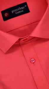 Punekar Cotton Bright Red Rich Cotton Formal Shirt For Men's - Punekar Cotton