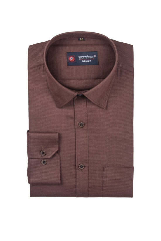 Punekar Cotton Brown Color Silky Linen Cotton Shirt for Men's. - Punekar Cotton