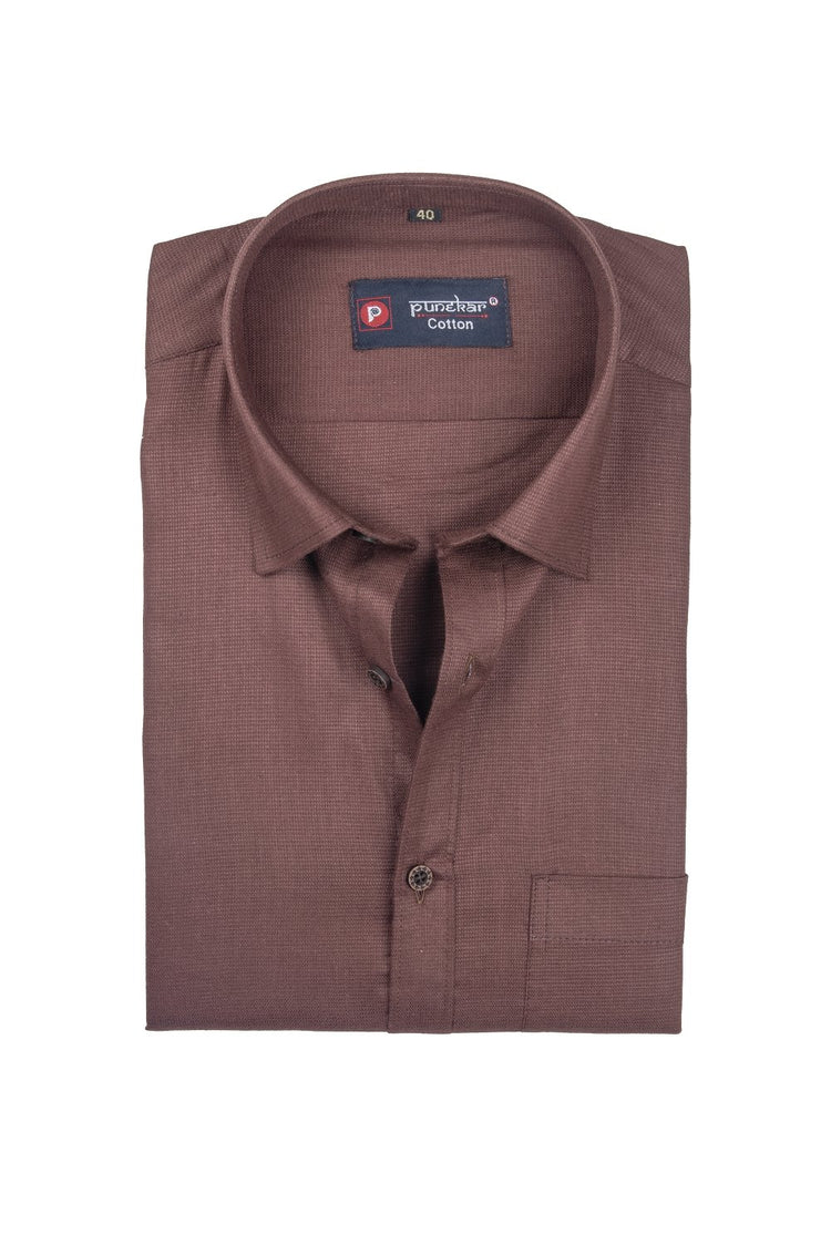 Punekar Cotton Brown Color Silky Linen Cotton Shirt for Men's. - Punekar Cotton