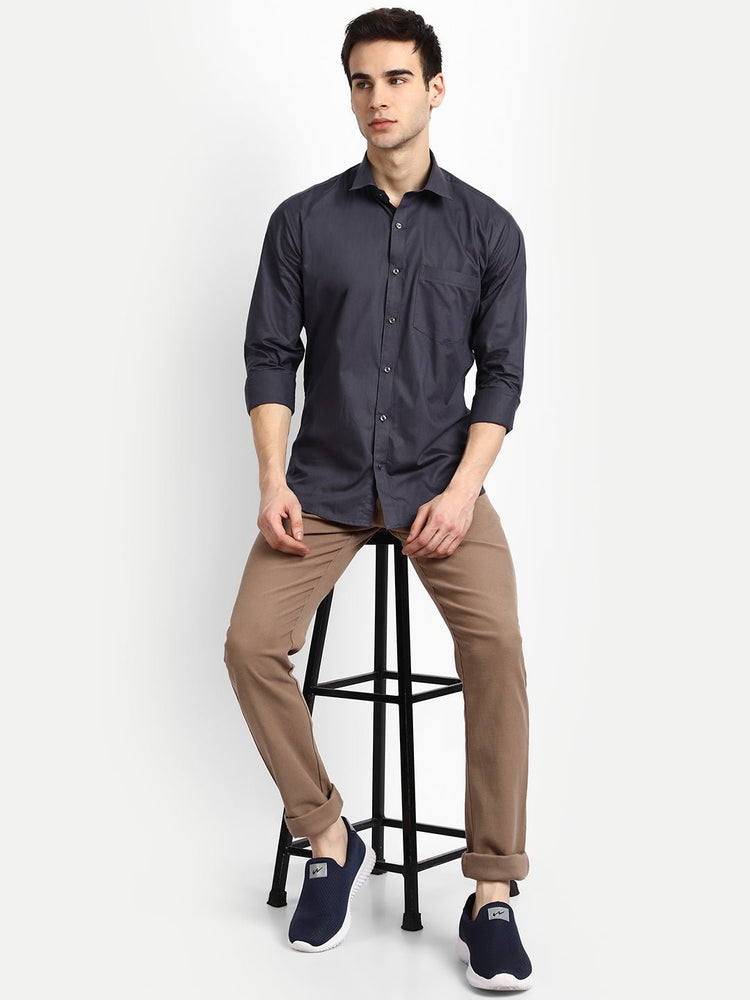 Punekar Cotton Carbon Color 100% Mercerised Cotton Diagonally Woven Formal Shirt for Men's. - Punekar Cotton