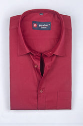 Punekar Cotton Cardinal Red Color 100% Mercerised Cotton Diagonally Woven Formal Shirt for Men's. - Punekar Cotton