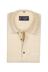 Punekar Cotton Cream Color Check Criss Cross Woven Cotton Shirt for Men's. - Punekar Cotton