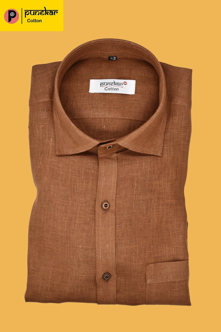 Punekar Cotton Dark Brown Color Formal Linen shirts for Men's - Punekar Cotton