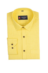 Punekar Cotton Dark Yellow Color Linning Criss Cross Woven Cotton Shirt for Men's. - Punekar Cotton
