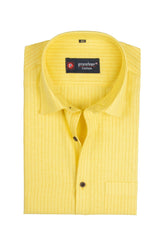 Punekar Cotton Dark Yellow Color Linning Criss Cross Woven Cotton Shirt for Men's. - Punekar Cotton