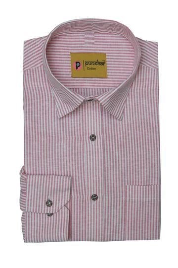 Punekar Cotton Full Sleeves Formal Handmade Pink Color Lining Shirt for Men's. - Punekar Cotton