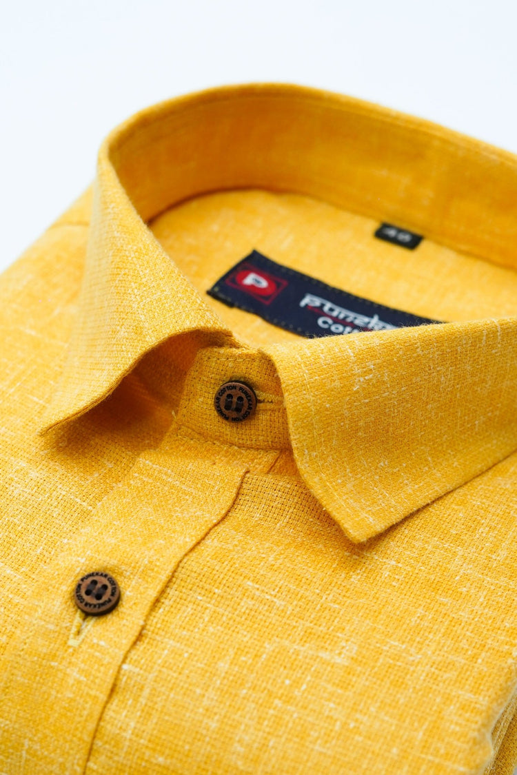 Punekar Cotton Golden Color Cotton Linen Formal Shirt for Men's. - Punekar Cotton