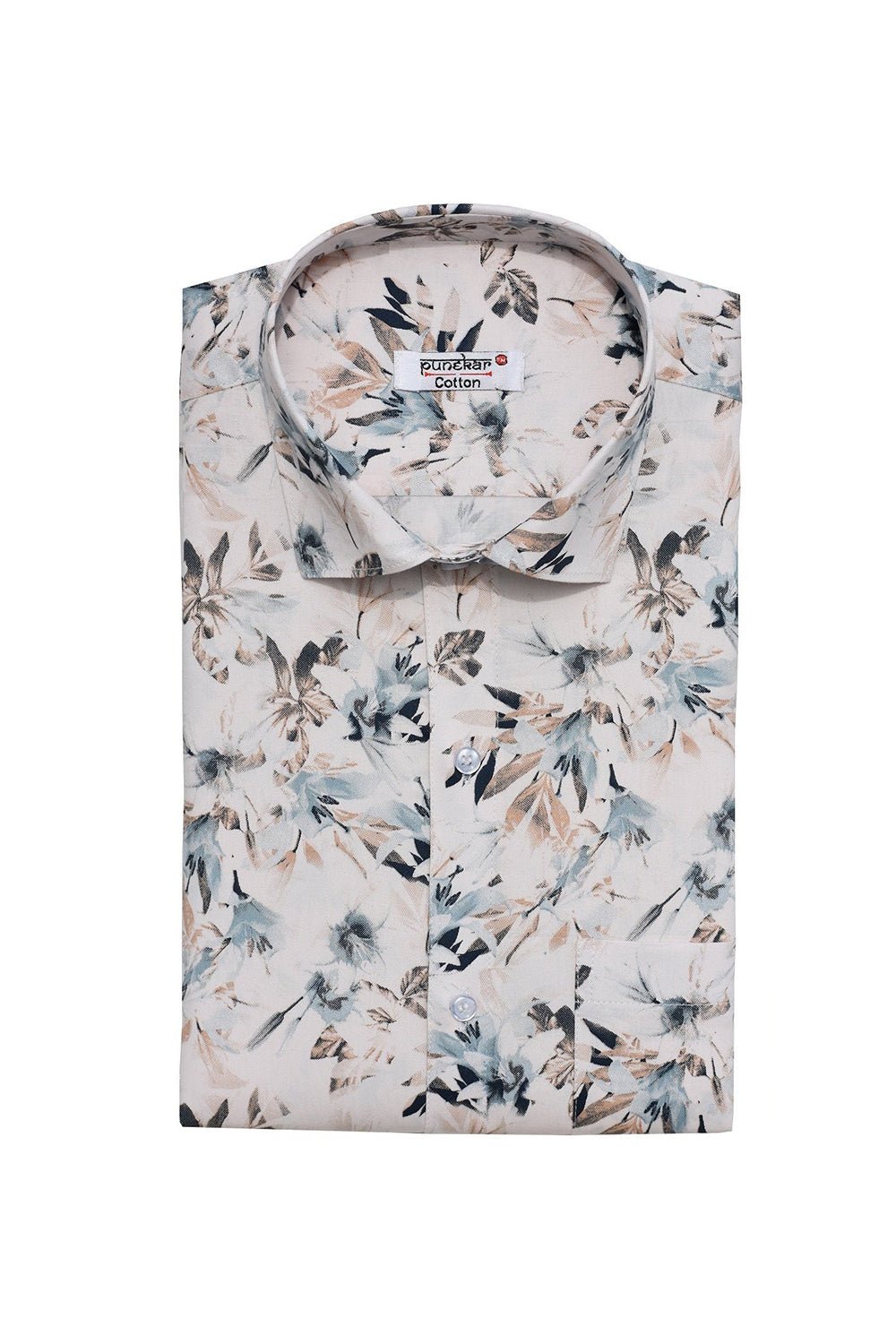 Punekar Cotton Half White Color Printed Pure Cotton Handmade Formal Shirt for Men's. - Punekar Cotton