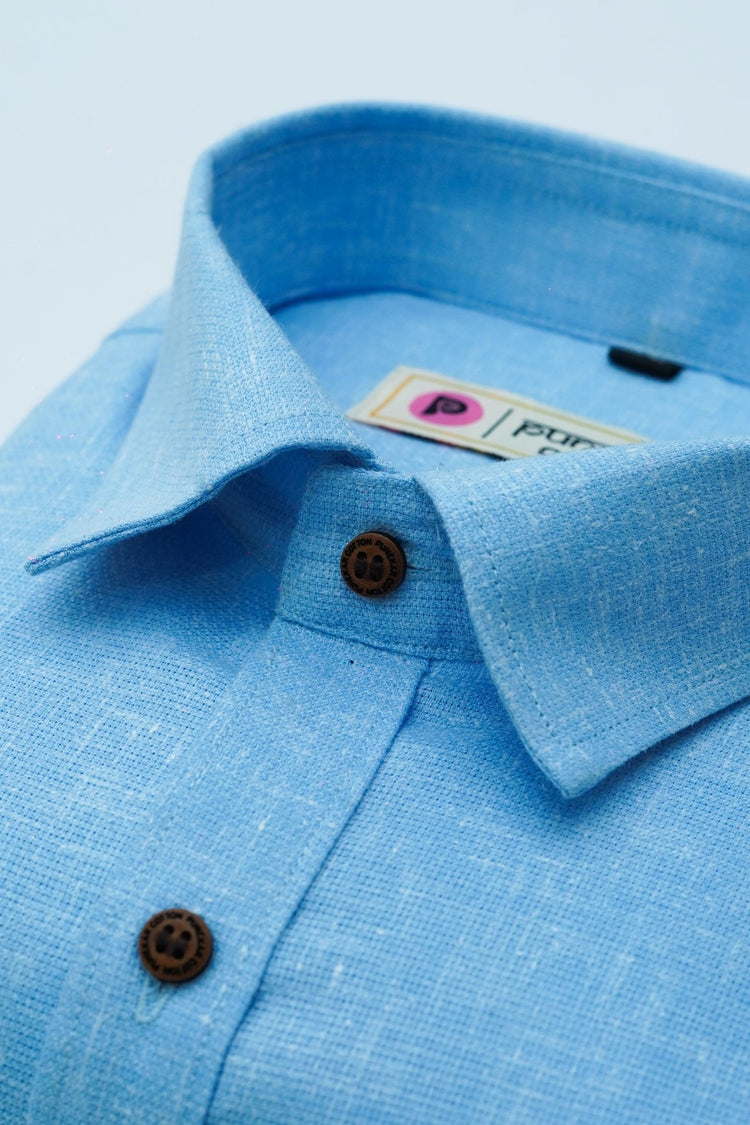 Punekar Cotton Light Blue Color Cotton Linen Formal Shirt for Men's. - Punekar Cotton