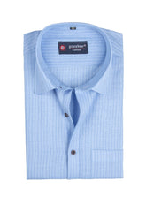 Punekar Cotton Light Blue Color Linning Criss Cross Woven Cotton Shirt for Men's. - Punekar Cotton