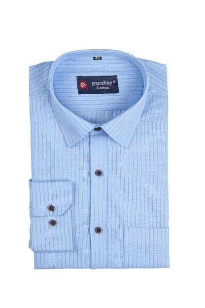 Punekar Cotton Light Blue Color Linning Criss Cross Woven Cotton Shirt for Men&