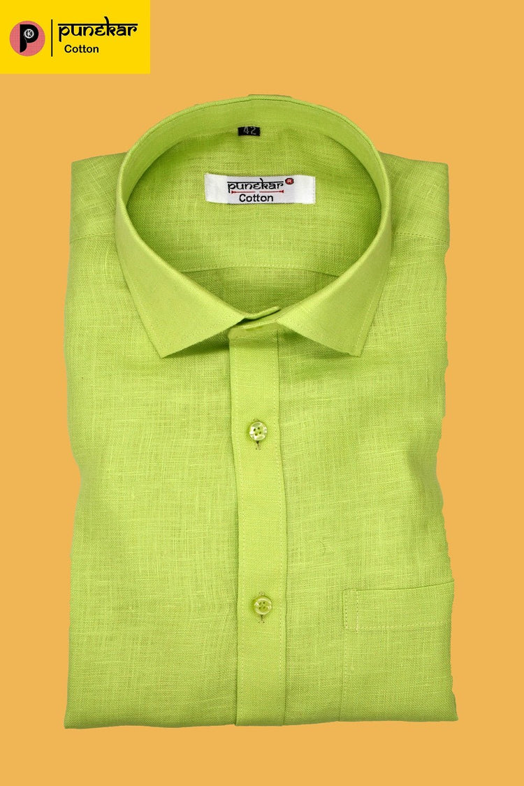 Punekar Cotton Light Green Color Formal Linen shirts for Men's - Punekar Cotton