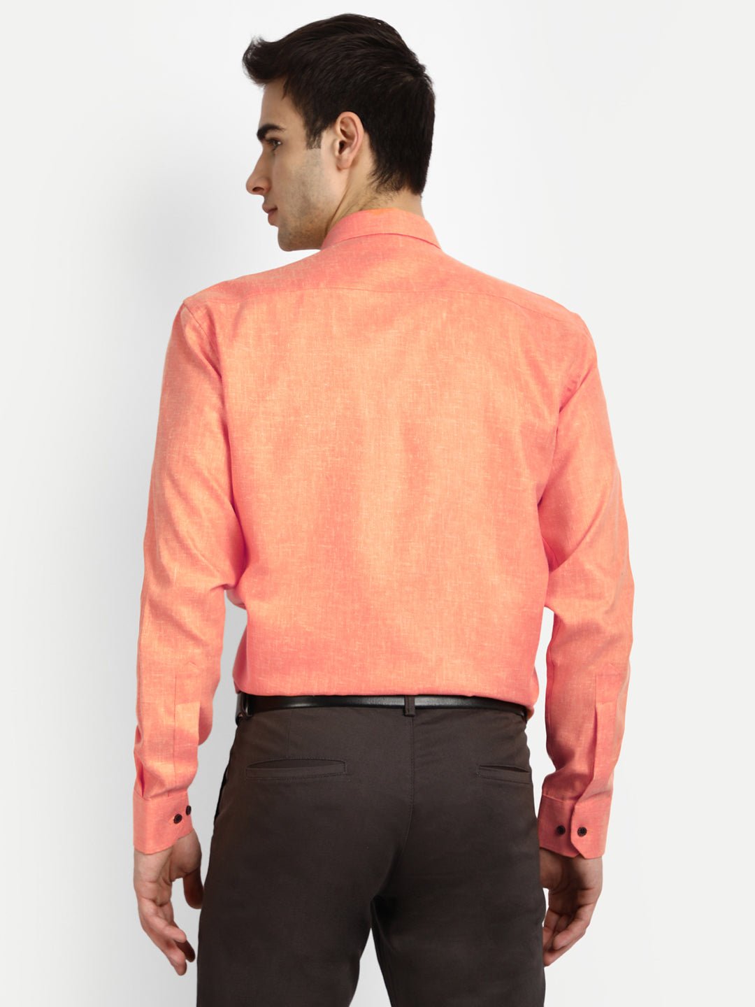 Punekar Cotton Light Orange Color Cotton Linen Formal Shirt for Men's. - Punekar Cotton