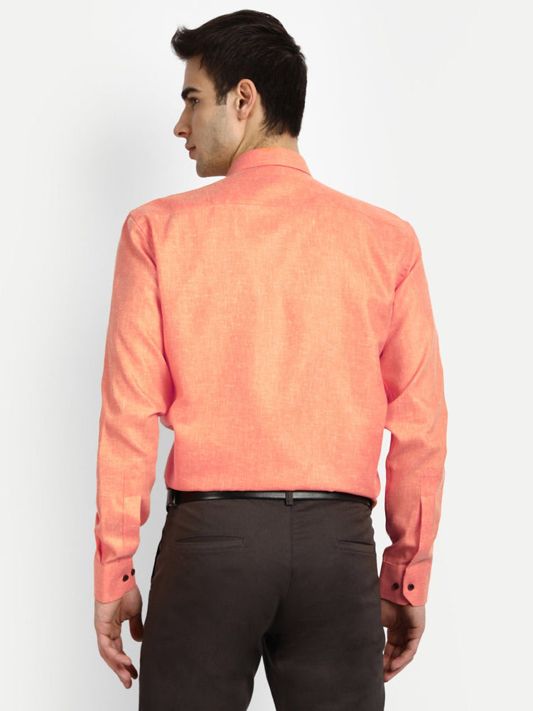 Punekar Cotton Light Orange Color Cotton Linen Formal Shirt for Men's. - Punekar Cotton