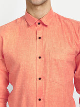 Punekar Cotton Light Orange Color Cotton Linen Formal Shirt for Men's. - Punekar Cotton