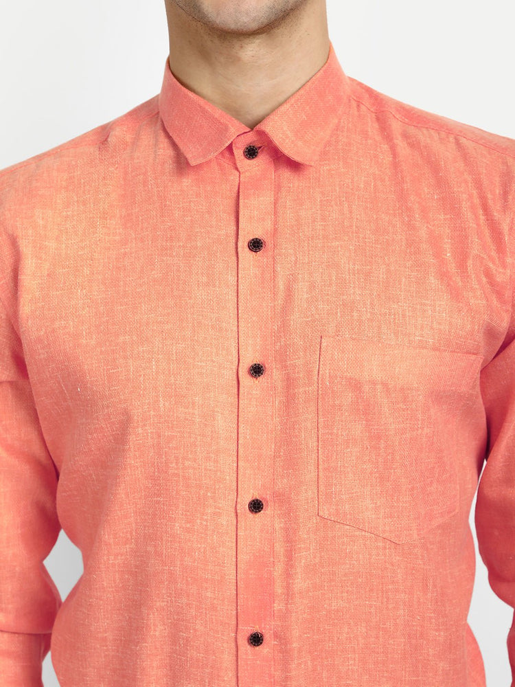 Punekar Cotton Light Orange Color Cotton Linen Formal Shirt for Men's. - Punekar Cotton