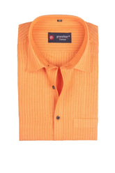 Punekar Cotton Light Orange Color Linning Criss Cross Woven Cotton Shirt for Men's. - Punekar Cotton
