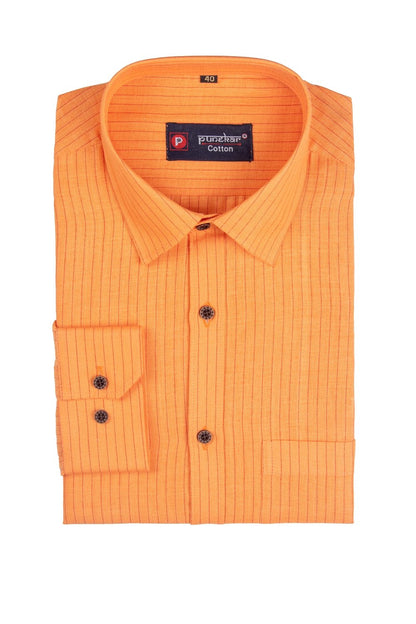 Punekar Cotton Light Orange Color Linning Criss Cross Woven Cotton Shirt for Men&