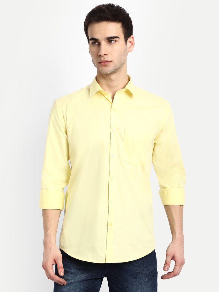 Punekar Cotton Light Yellow Color 100% Mercerised Cotton Diagonally Woven Formal Shirt for Men's. - Punekar Cotton