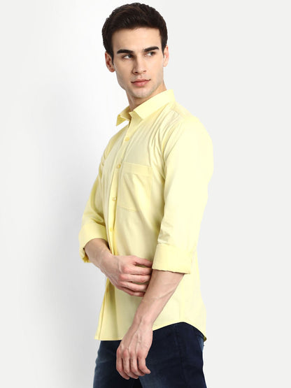 Punekar Cotton Light Yellow Color 100% Mercerised Cotton Diagonally Woven Formal Shirt for Men&