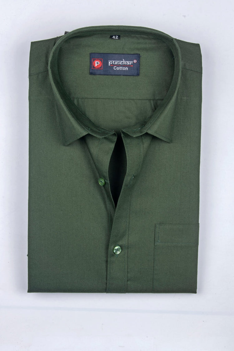 Punekar Cotton Mehandi Color 100% Mercerised Cotton Diagonally Woven Formal Shirt for Men's. - Punekar Cotton