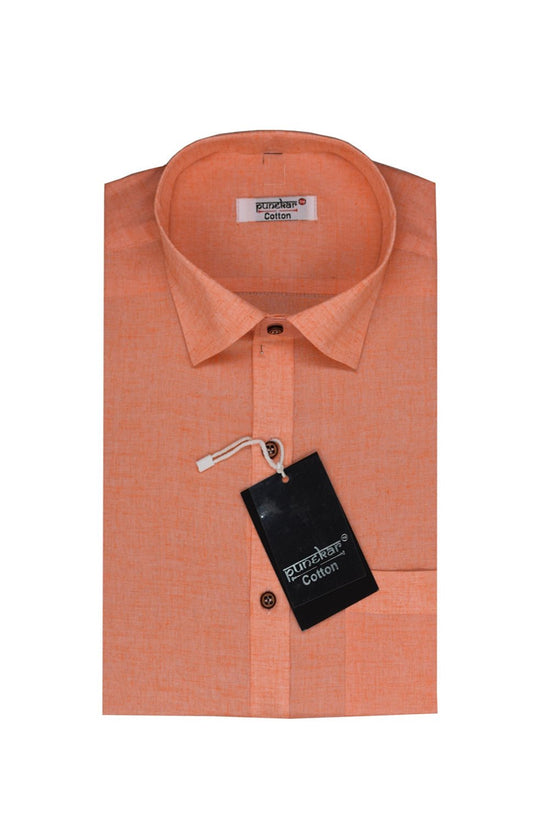 Punekar Cotton Men's Formal Handmade Light Orange Color Shirt for Men's. - Punekar Cotton