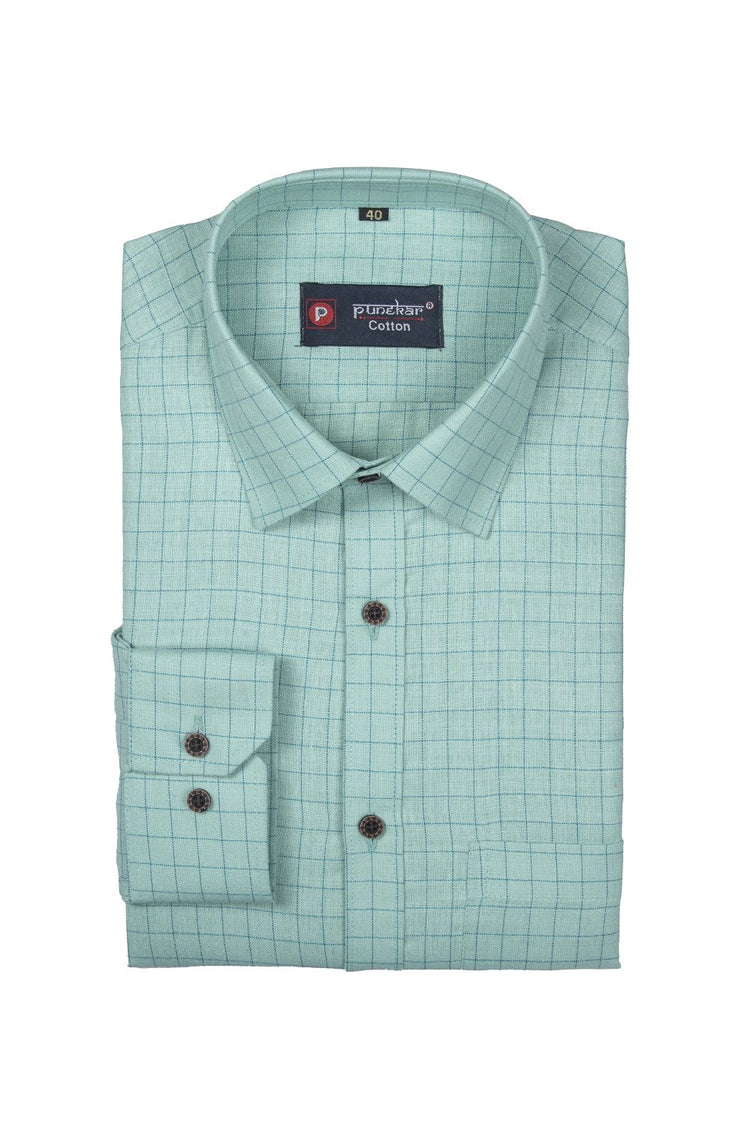 Punekar Cotton Mint Color Check Criss Cross Woven Cotton Shirt for Men's. - Punekar Cotton