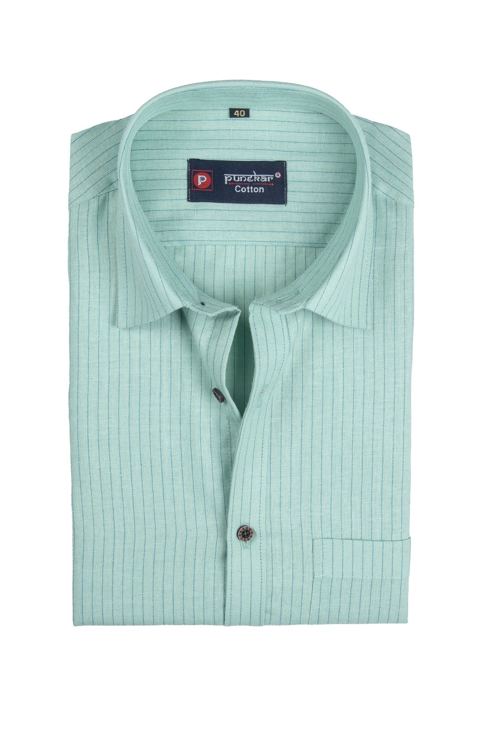 Punekar Cotton Mint Color Linning Criss Cross Woven Cotton Shirt for Men's. - Punekar Cotton