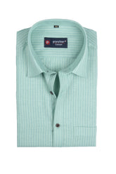 Punekar Cotton Mint Color Linning Criss Cross Woven Cotton Shirt for Men's. - Punekar Cotton