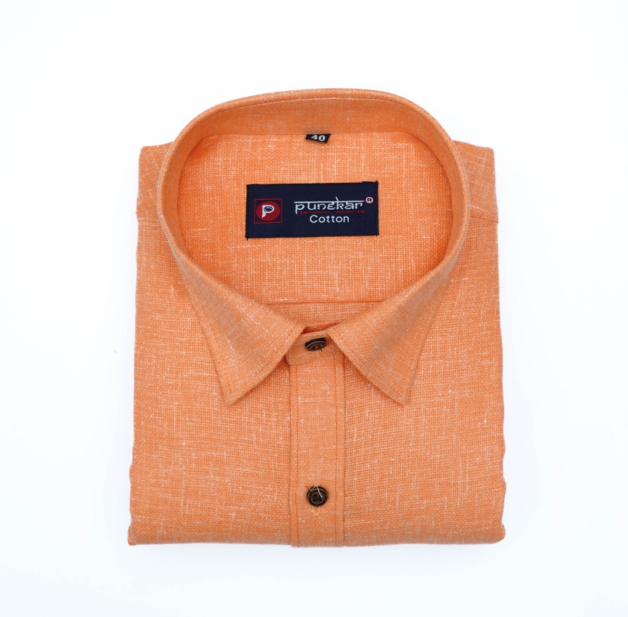 Punekar Cotton Orange Color Cotton Linen Formal Shirt for Men's.