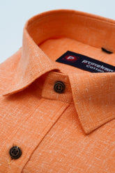 Punekar Cotton Orange Color Cotton Linen Formal Shirt for Men's. - Punekar Cotton