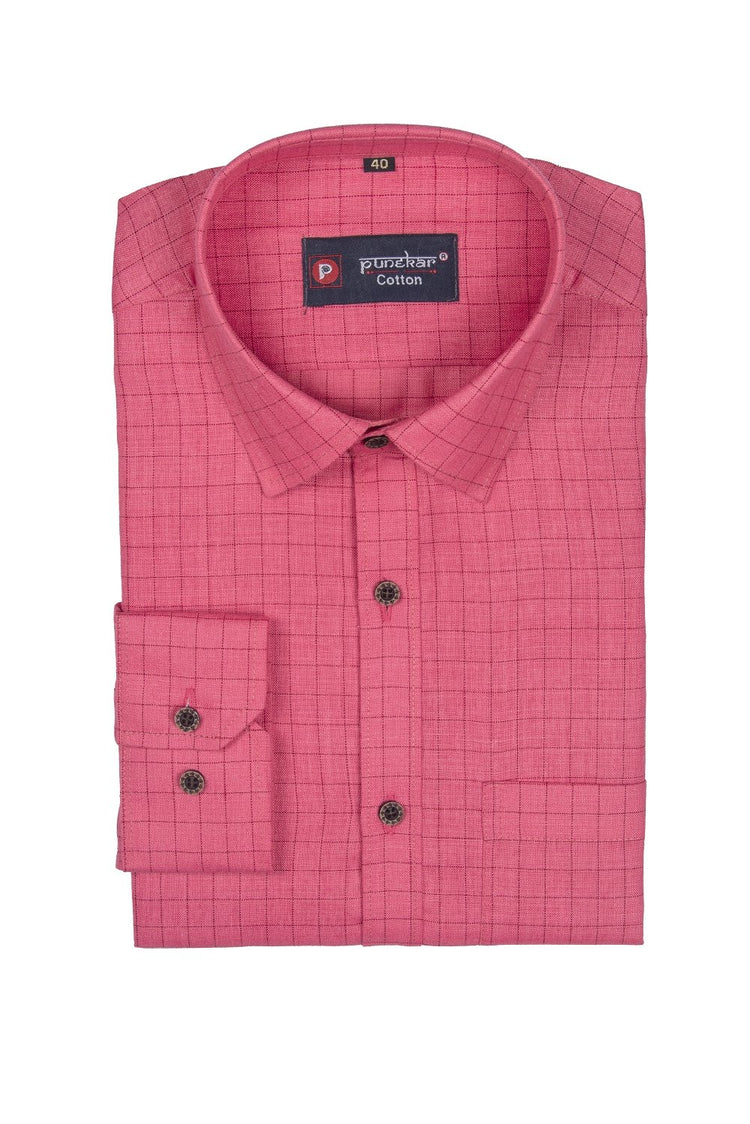 Punekar Cotton Pink Color Check Criss Cross Woven Cotton Shirt for Men's. - Punekar Cotton