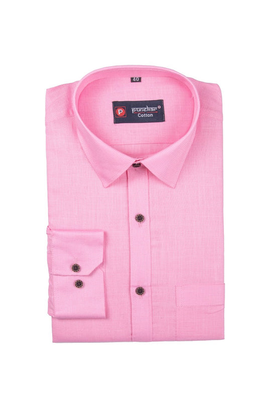 Punekar Cotton Pink Color Silky Linen Cotton Shirt for Men's. - Punekar Cotton