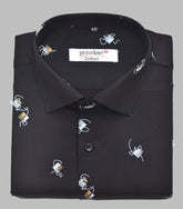 Punekar Cotton Printed Black Color Pure Cotton Handmade Shirt For Men's. - Punekar Cotton